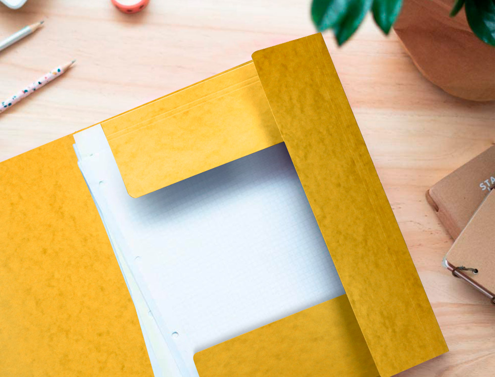 CHEMISE Q-CONNECT CARTE LUSTRE 375G POUR DOCUMENTS A4 320X243MM 3 RABATS COLORIS JAUNE