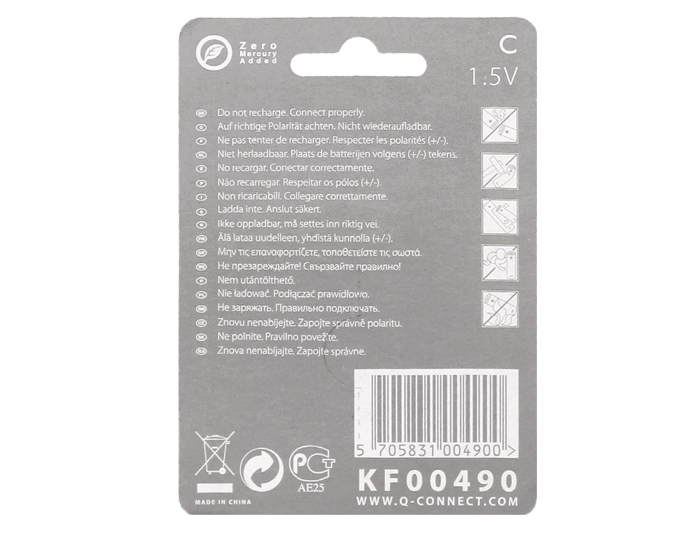 PILE Q-CONNECT CONOMIQUE CAPACIT 1.5V I.C.E. LR14 TAILLE C BLISTER 2 UNITS