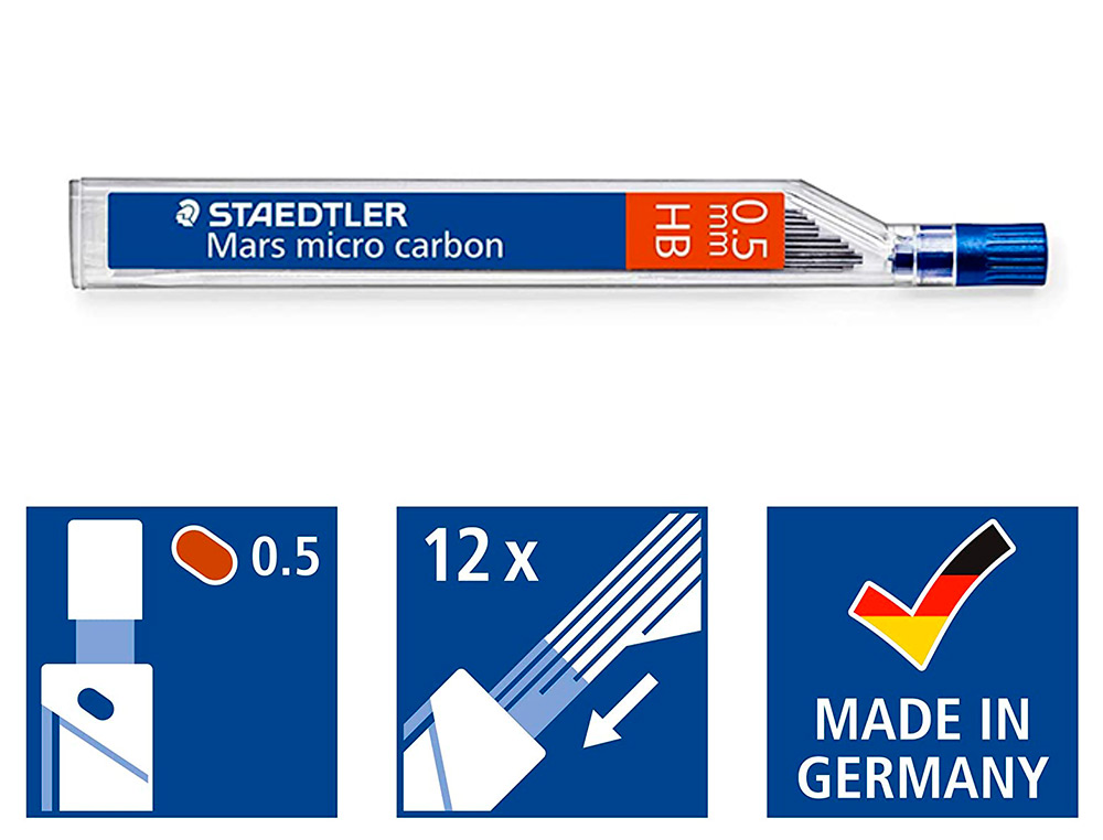 MINE GRAPHITE STAEDTLER MARS MICRO 0.5MM HB CARBON PAPIER STANDARD DESSIN TOUS PORTEMINES ÉTUI 12 UNITÉS