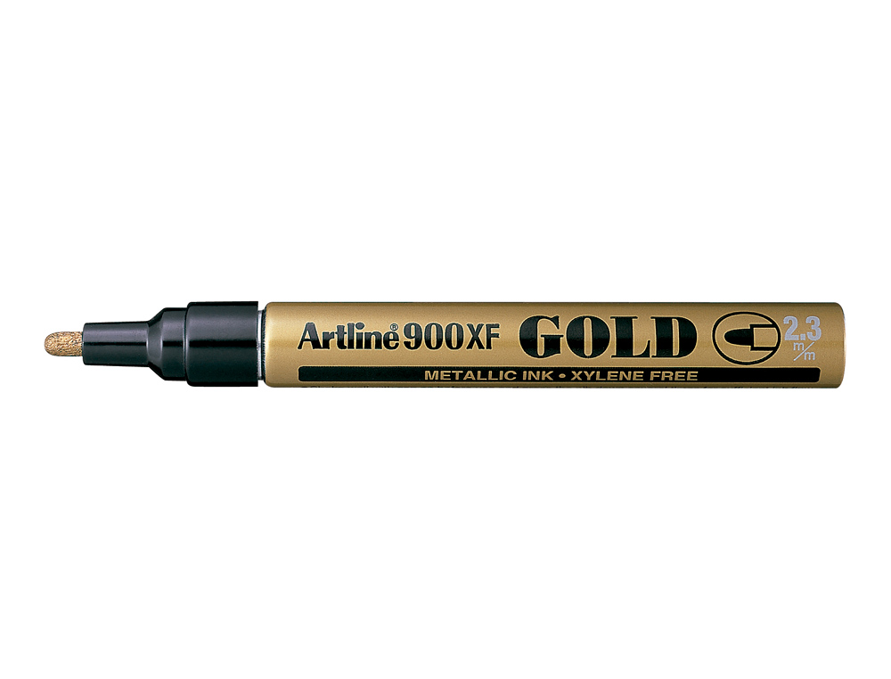 MARQUEUR ARTLINE PERMANENT POINTE MOYENNE CONIQUE 2.3MM TOUS SUPPORTS CORPS MÉTAL ENCRE PIGMENTÉE RÉSISTE EAU COULEUR OR