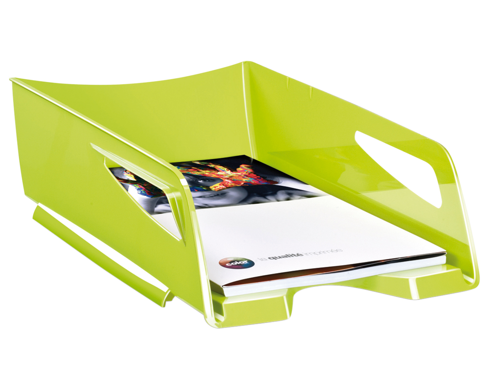 CORBEILLE À COURRIER MAXI CEP GLOSS DOCUMENTS 24X32CM 2 POIGNÉES SUPERPOSABLE DROIT DÉCALÉ 270X386X115MM COLORIS ANIS