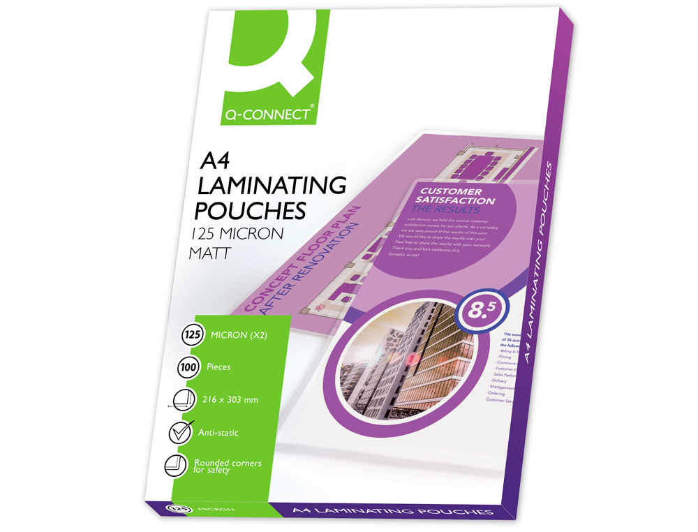 POCHETTE PLASTIFICATION Q-CONNECT À CHAUD ÉCONOMIQUE FORMAT A4 125 MICRONS MAT BOÎTE 100 UNITÉS