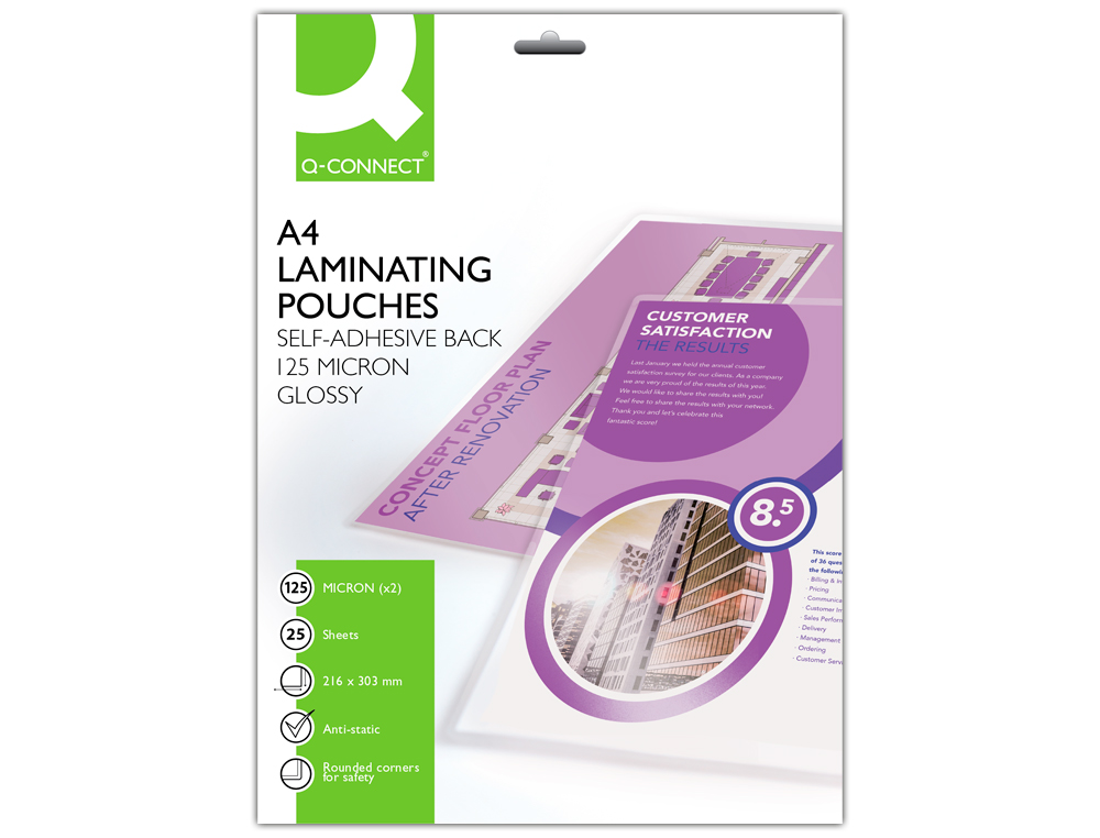 POCHETTE PLASTIFICATION Q-CONNECT  CHAUD CONOMIQUE FORMAT A4 125 MICRONS DOS ADHSIF BOTE 25 UNITS