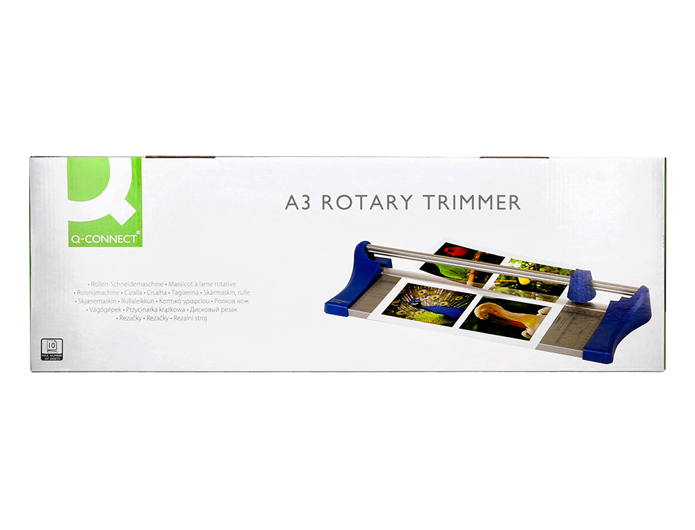 ROGNEUSE Q-CONNECT FORMAT A4 10F BASE ACIER LAME ROTATIVE AIGUISE AUTOMATIQUE TABLE IMPRIME GUIDE ANGLE 320X157MM