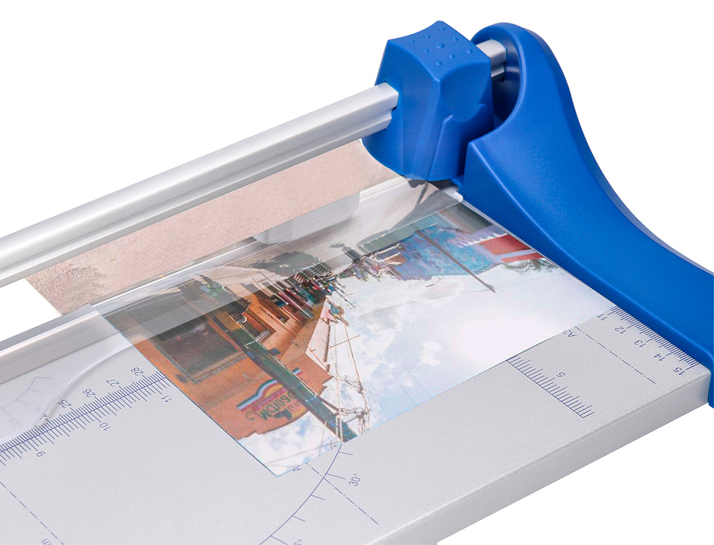 ROGNEUSE Q-CONNECT FORMAT A4 10F BASE ACIER LAME ROTATIVE AIGUISE AUTOMATIQUE TABLE IMPRIME GUIDE ANGLE 320X157MM