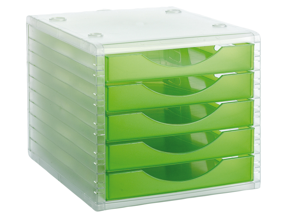 MODULE CLASSEMENT Q-CONNECT 5 TIROIRS OUVERTS BASE 340X270X260MM BUTÉE SÉCURITÉ COLORIS VERT TRANSLUCIDE