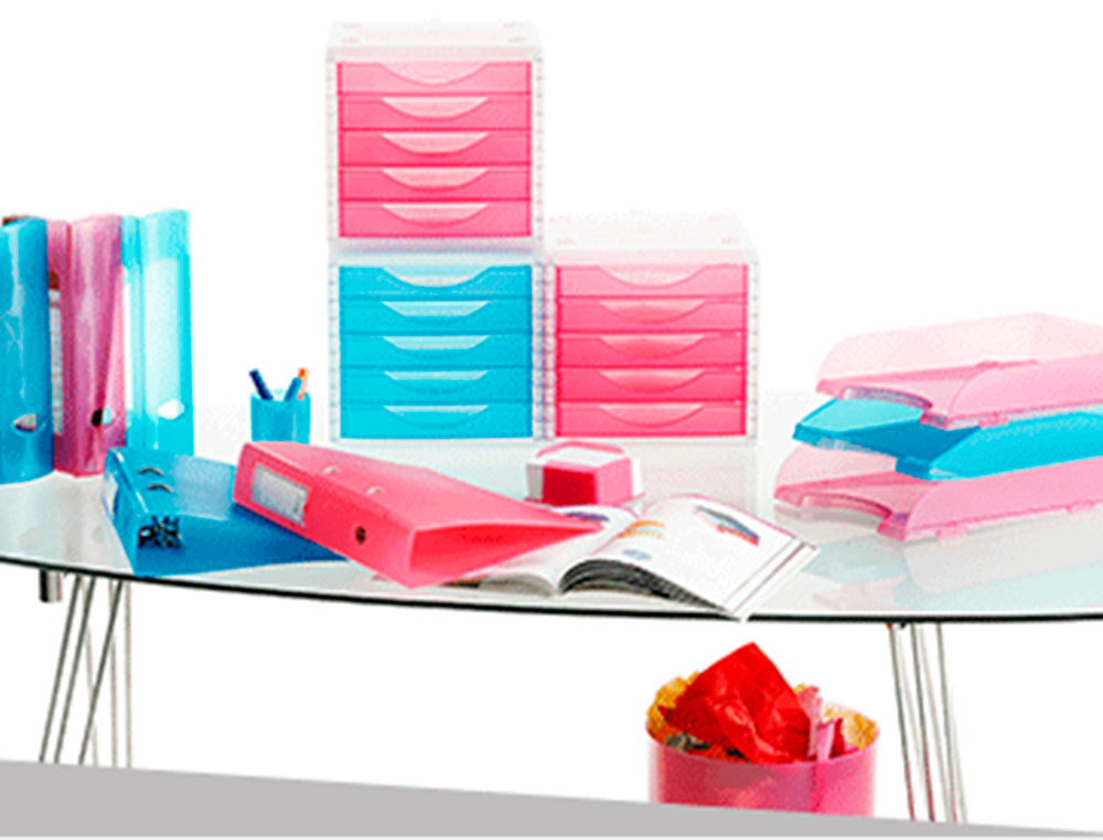 MODULE CLASSEMENT Q-CONNECT 5 TIROIRS OUVERTS BASE 340X270X260MM BUTÉE SÉCURITÉ COLORIS VERT TRANSLUCIDE