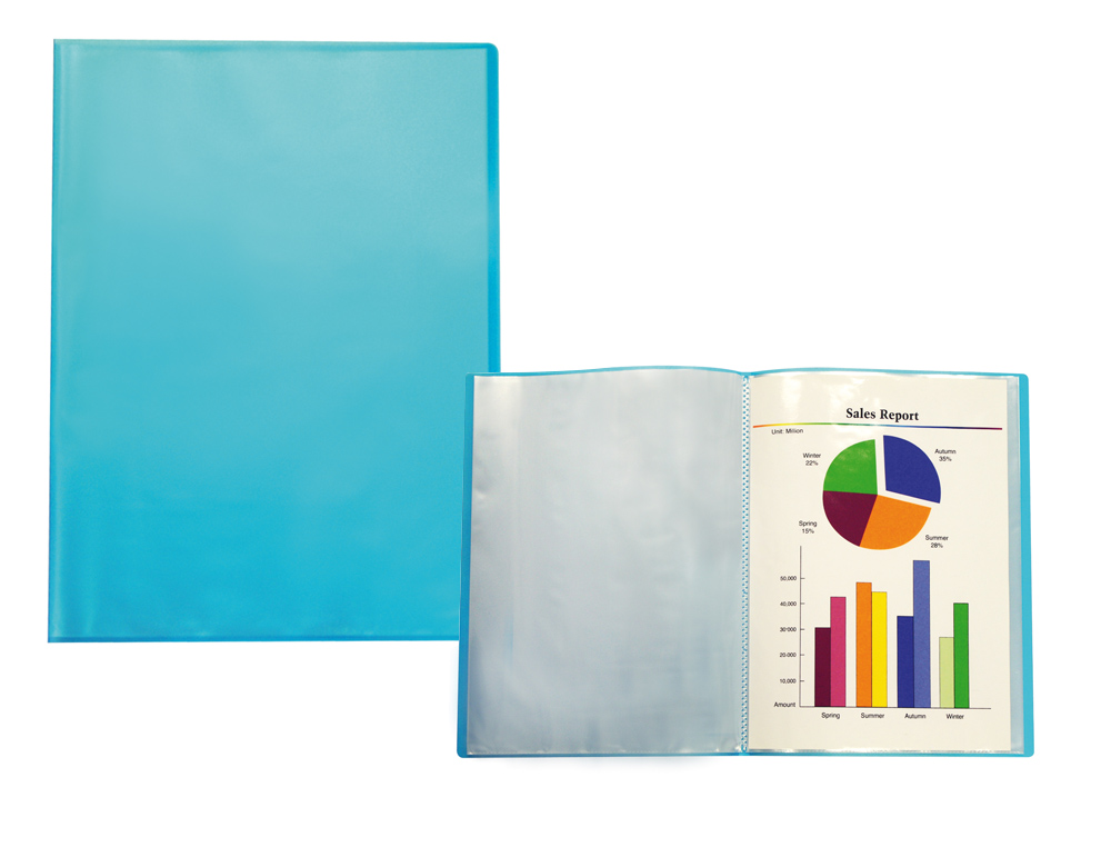 PROTÈGE-DOCUMENTS LIDERPAPEL POLYPROPYLÈNE COUVERTURE FLEXIBLE 50 POCHETTES FIXES A4 210X297MM BLEU FROSTY TRANSLUCIDE