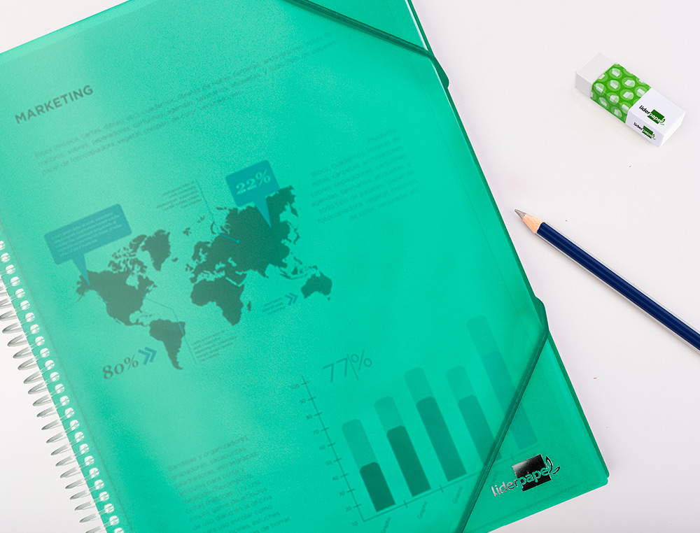 PROTGE-DOCUMENTS LIDERPAPEL POLYPROPYLNE COUVERTURE RIGIDE SPIRALE 10 POCHETTES FIXES A4 210X297MM COLORIS VERT
