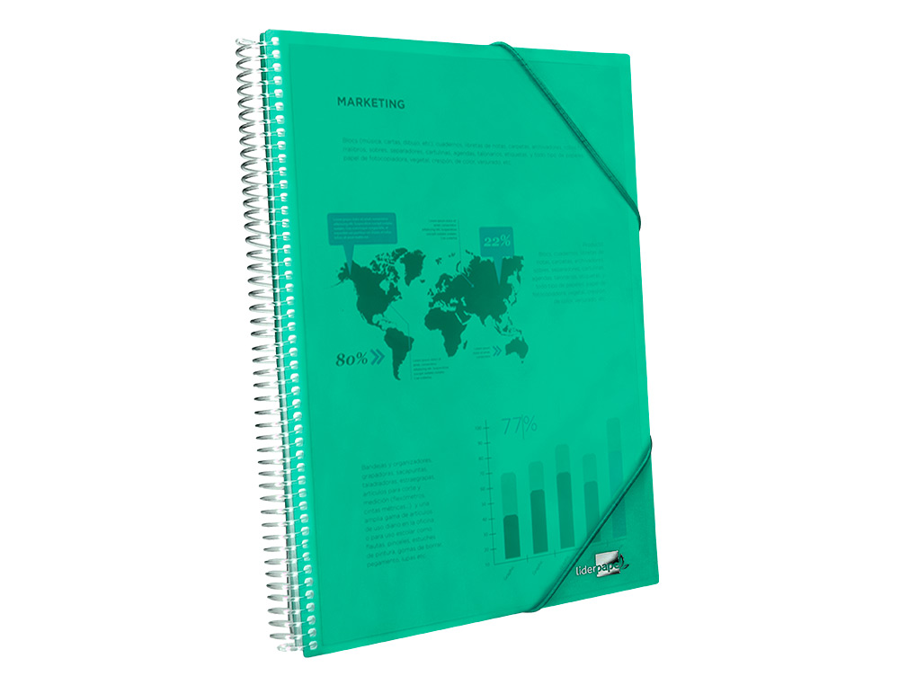 PROTGE-DOCUMENTS LIDERPAPEL POLYPROPYLNE COUVERTURE RIGIDE SPIRALE 10 POCHETTES FIXES A4 210X297MM COLORIS VERT