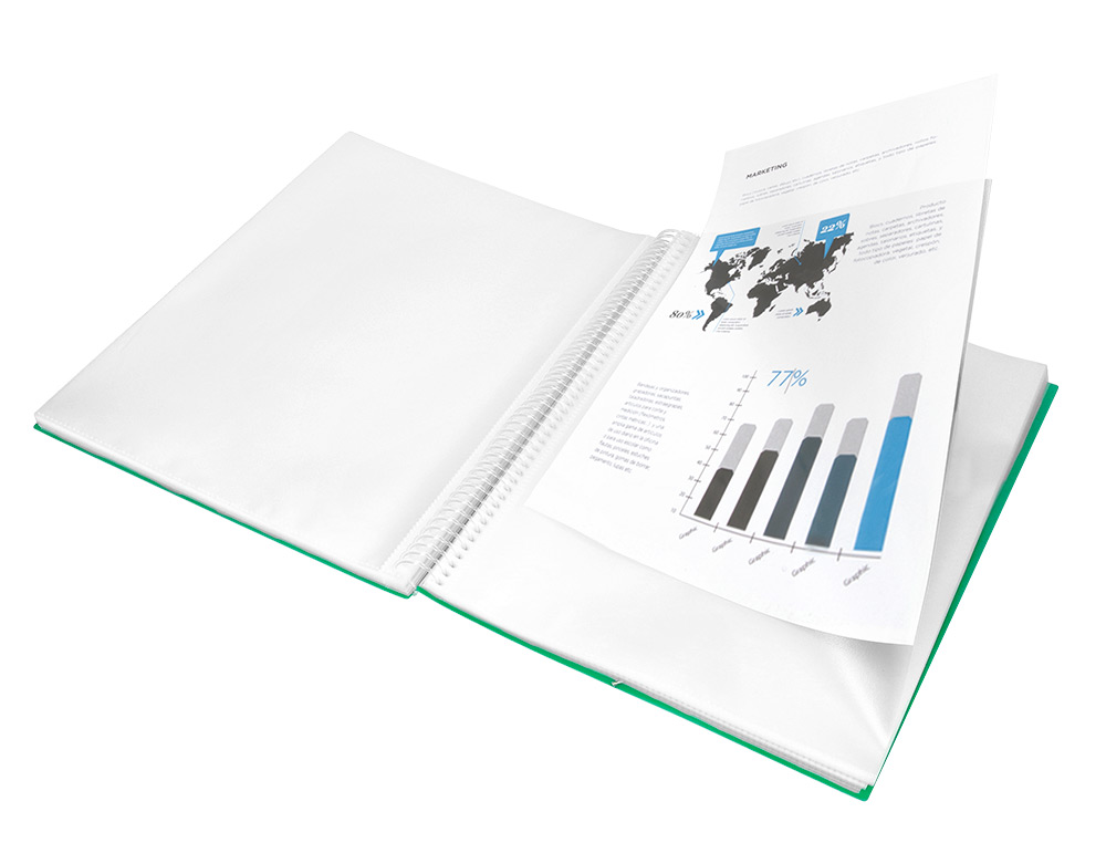 PROTGE-DOCUMENTS LIDERPAPEL POLYPROPYLNE COUVERTURE RIGIDE SPIRALE 10 POCHETTES FIXES A4 210X297MM COLORIS VERT