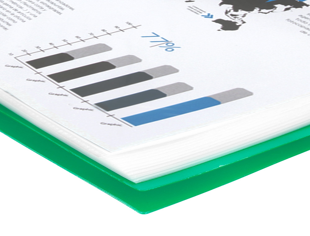 PROTGE-DOCUMENTS LIDERPAPEL POLYPROPYLNE COUVERTURE RIGIDE SPIRALE 10 POCHETTES FIXES A4 210X297MM COLORIS VERT