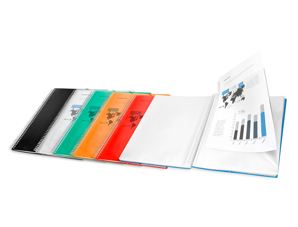 PROTÈGE-DOCUMENTS LIDERPAPEL POLYPROPYLÈNE COUVERTURE RIGIDE SPIRALE 10 POCHETTES FIXES A4 210X297MM COLORIS ORANGE