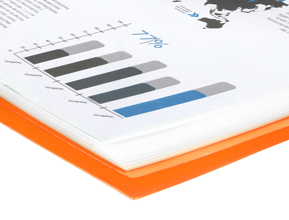 PROTÈGE-DOCUMENTS LIDERPAPEL POLYPROPYLÈNE COUVERTURE RIGIDE SPIRALE 10 POCHETTES FIXES A4 210X297MM COLORIS ORANGE