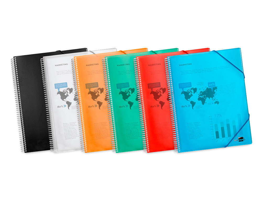 PROTÈGE-DOCUMENTS LIDERPAPEL POLYPROPYLÈNE COUVERTURE RIGIDE SPIRALE 10 POCHETTES FIXES A4 210X297MM COLORIS ORANGE