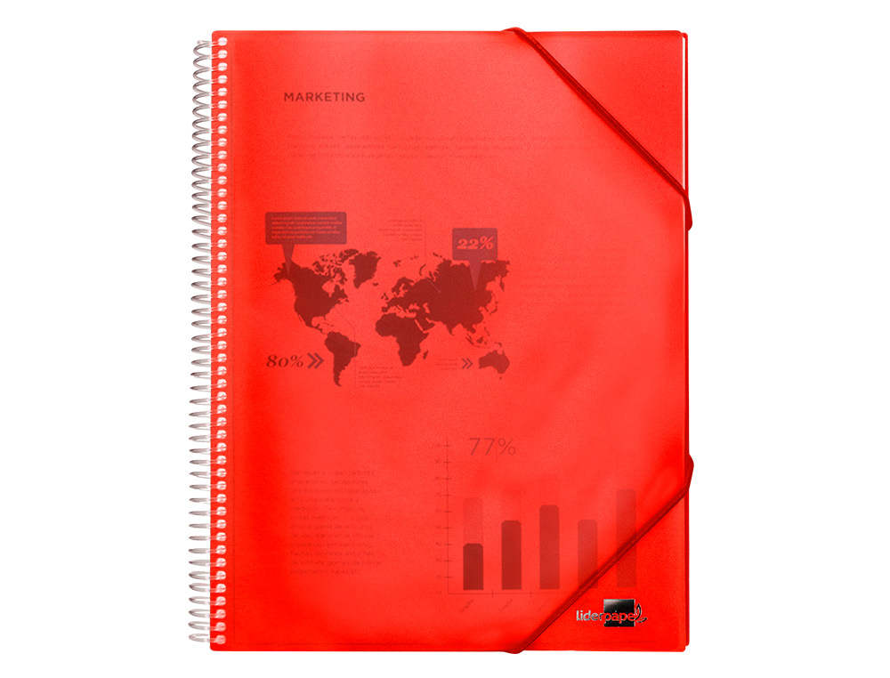 PROTÈGE-DOCUMENTS LIDERPAPEL POLYPROPYLÈNE COUVERTURE RIGIDE SPIRALE 20 POCHETTES FIXES A4 210X297MM COLORIS ROUGE