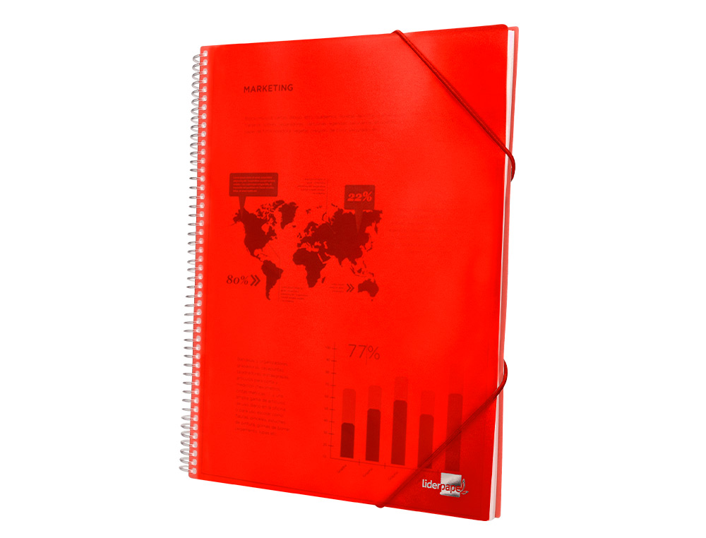 PROTÈGE-DOCUMENTS LIDERPAPEL POLYPROPYLÈNE COUVERTURE RIGIDE SPIRALE 20 POCHETTES FIXES A4 210X297MM COLORIS ROUGE