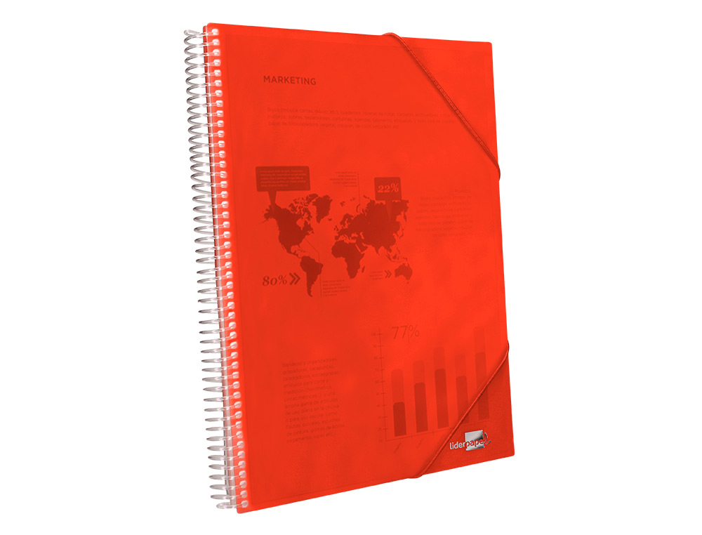 PROTÈGE-DOCUMENTS LIDERPAPEL POLYPROPYLÈNE COUVERTURE RIGIDE SPIRALE 20 POCHETTES FIXES A4 210X297MM COLORIS ROUGE