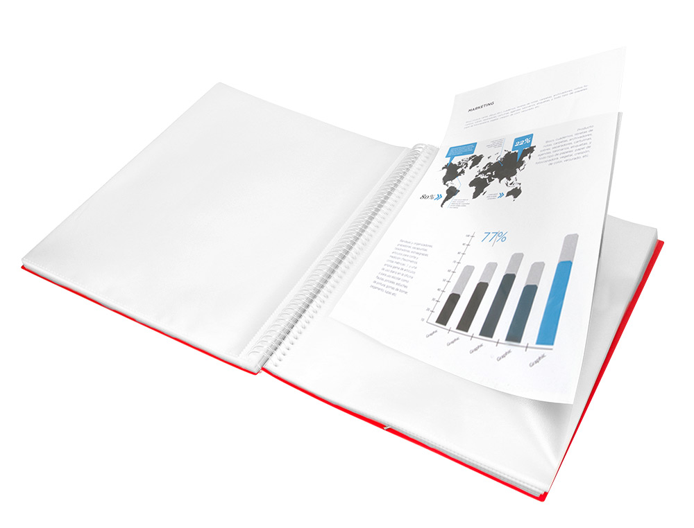 PROTÈGE-DOCUMENTS LIDERPAPEL POLYPROPYLÈNE COUVERTURE RIGIDE SPIRALE 20 POCHETTES FIXES A4 210X297MM COLORIS ROUGE