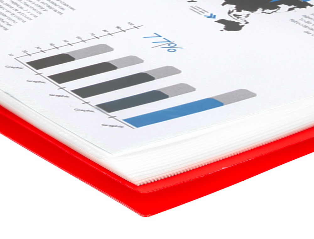 PROTÈGE-DOCUMENTS LIDERPAPEL POLYPROPYLÈNE COUVERTURE RIGIDE SPIRALE 20 POCHETTES FIXES A4 210X297MM COLORIS ROUGE