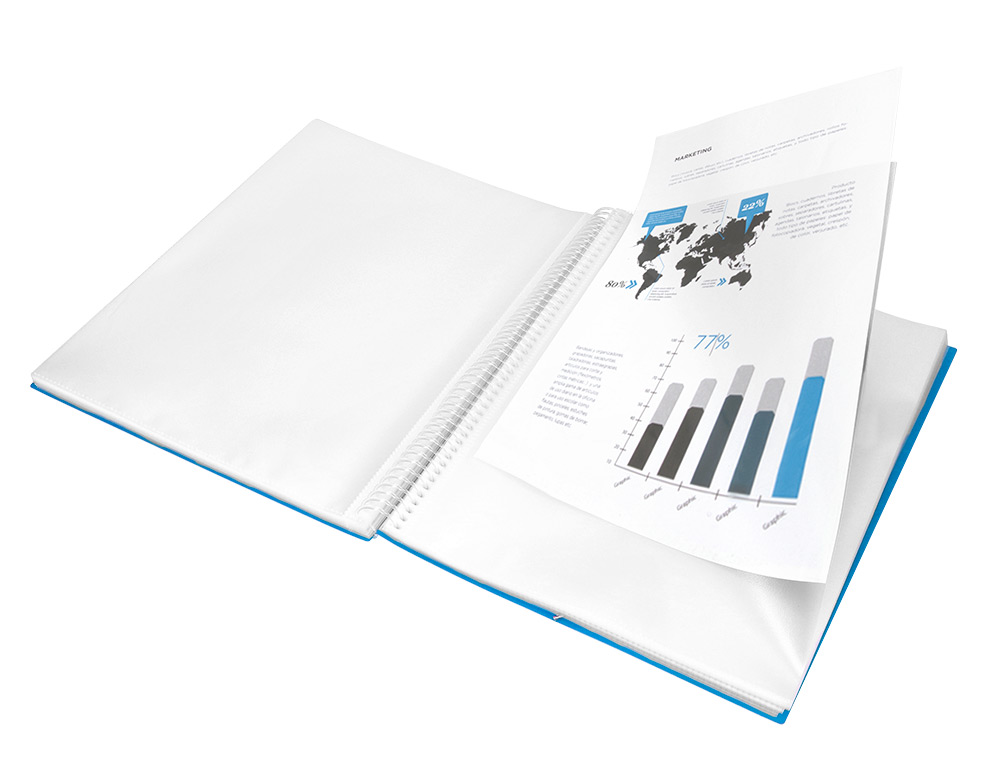 PROTÈGE-DOCUMENTS LIDERPAPEL POLYPROPYLÈNE COUVERTURE RIGIDE SPIRALE 30 POCHETTES FIXES A4 210X297MM COLORIS BLEU
