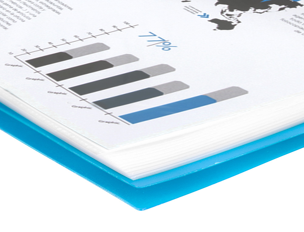 PROTÈGE-DOCUMENTS LIDERPAPEL POLYPROPYLÈNE COUVERTURE RIGIDE SPIRALE 30 POCHETTES FIXES A4 210X297MM COLORIS BLEU