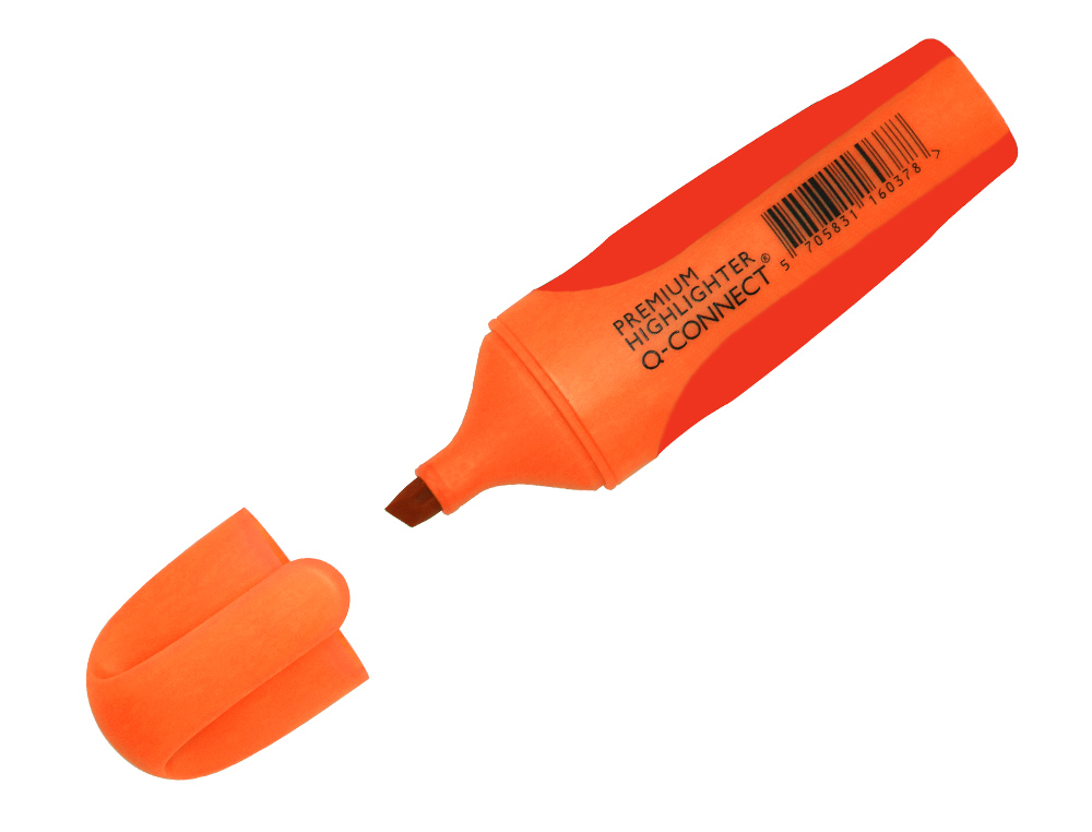 SURLIGNEUR Q-CONNECT PREMIUM POINTE BISEAUTÉE ENCRE BASE EAU CORPS COULEUR ENCRE GRIP CAOUTCHOUC CAPUCHON CLIP ORANGE