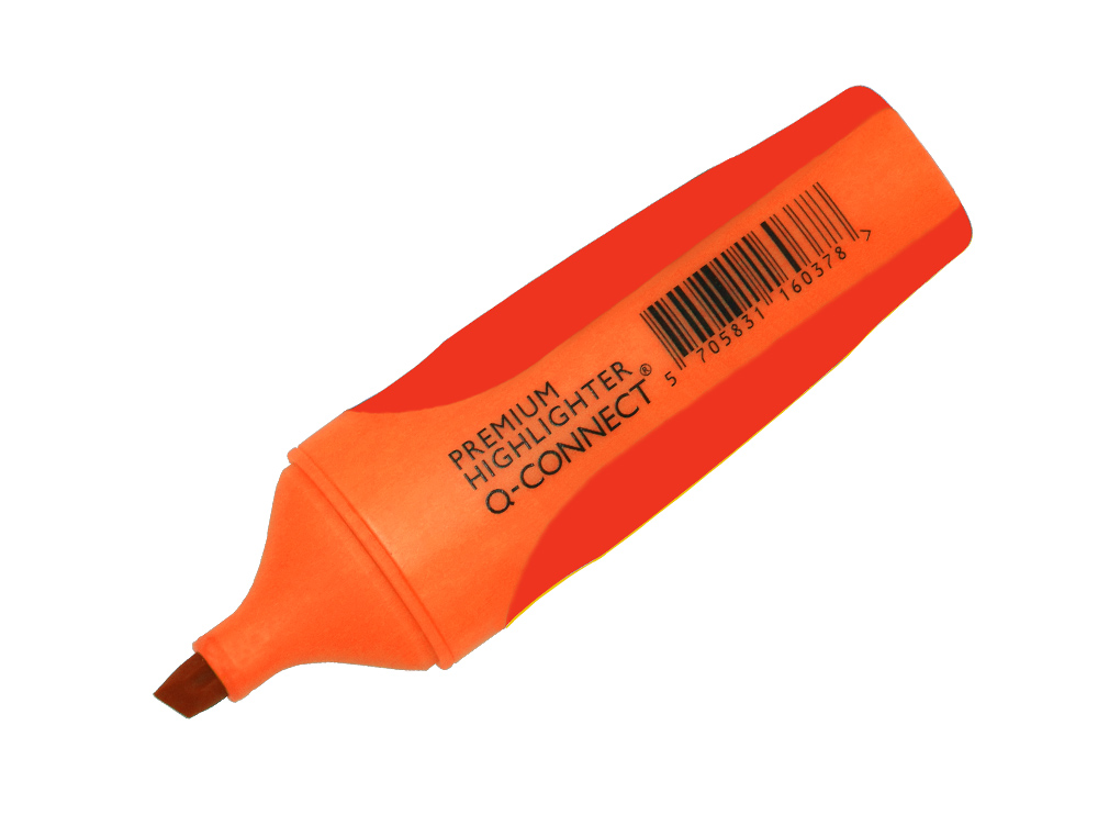 SURLIGNEUR Q-CONNECT PREMIUM POINTE BISEAUTÉE ENCRE BASE EAU CORPS COULEUR ENCRE GRIP CAOUTCHOUC CAPUCHON CLIP ORANGE