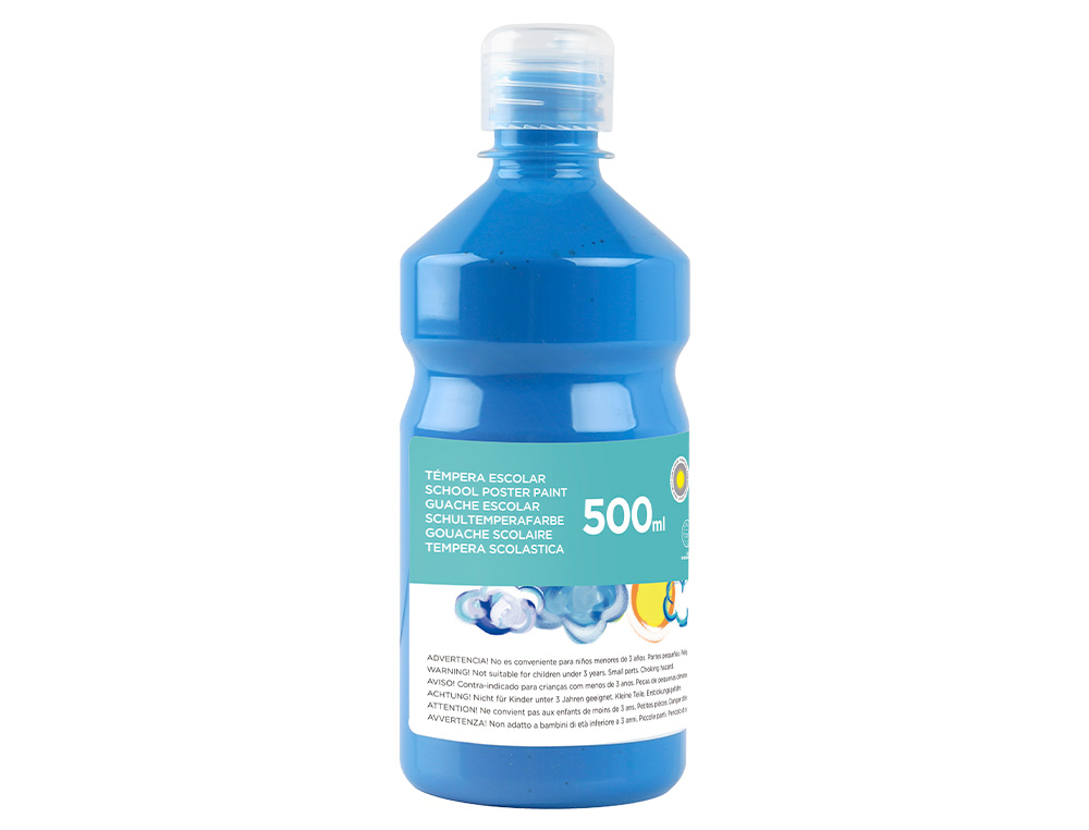 GOUACHE SCOLAIRE LIDERPAPEL LIQUIDE LAVABLE FERMETURE SÉCURITÉ BRILLANTE COLORIS BLEU FLACON 500ML