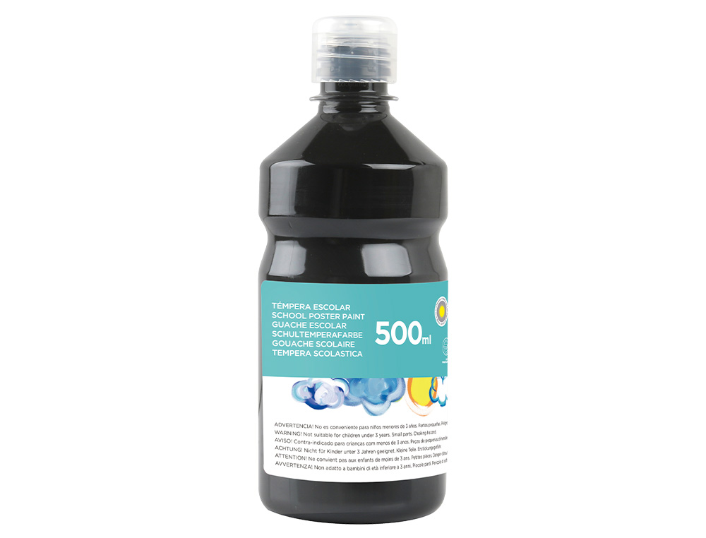 GOUACHE SCOLAIRE LIDERPAPEL LIQUIDE LAVABLE FERMETURE SCURIT BRILLANTE COLORIS NOIR FLACON 500ML