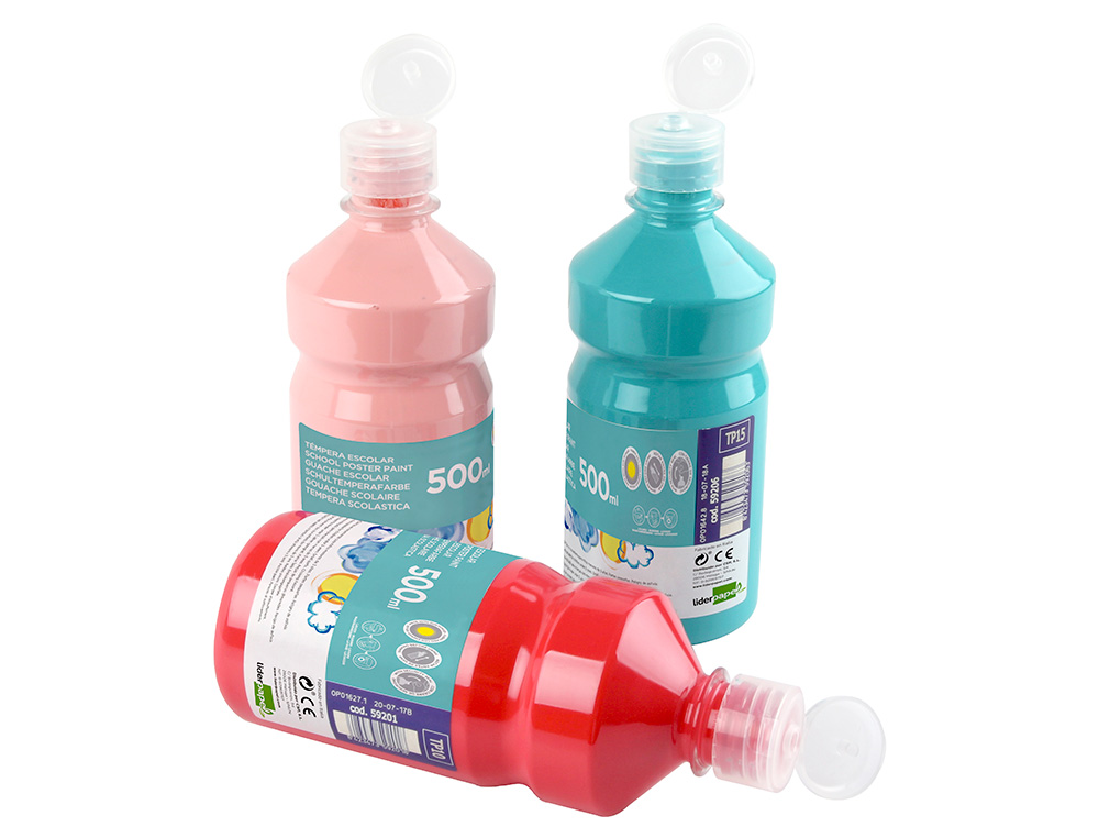 GOUACHE SCOLAIRE LIDERPAPEL LIQUIDE LAVABLE FERMETURE SCURIT BRILLANTE COLORIS NOIR FLACON 500ML