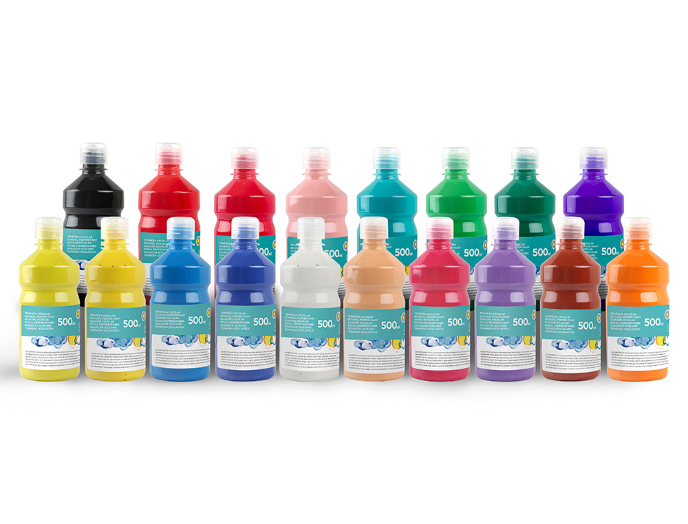 GOUACHE SCOLAIRE LIDERPAPEL LIQUIDE LAVABLE FERMETURE SCURIT BRILLANTE COLORIS NOIR FLACON 500ML