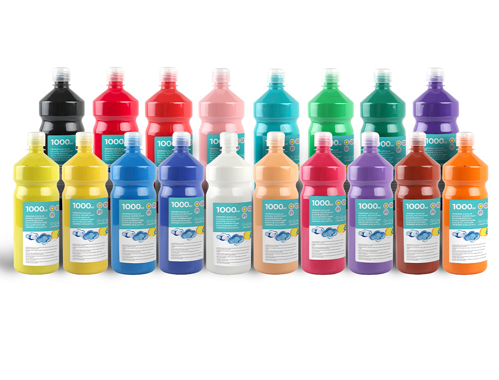 GOUACHE SCOLAIRE LIDERPAPEL LIQUIDE LAVABLE FERMETURE SCURIT BRILLANTE COLORIS ROUGE FLACON 1000ML