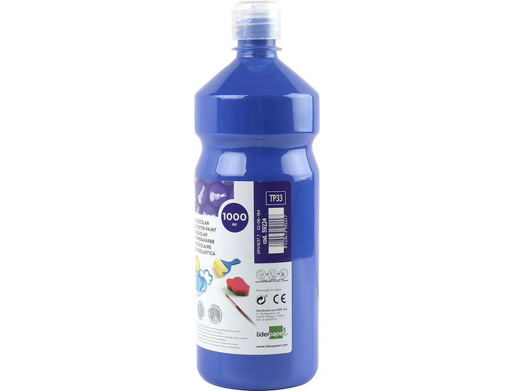 GOUACHE SCOLAIRE LIDERPAPEL LIQUIDE LAVABLE FERMETURE SÉCURITÉ BRILLANTE COLORIS BLEU MARINE FLACON 1000ML