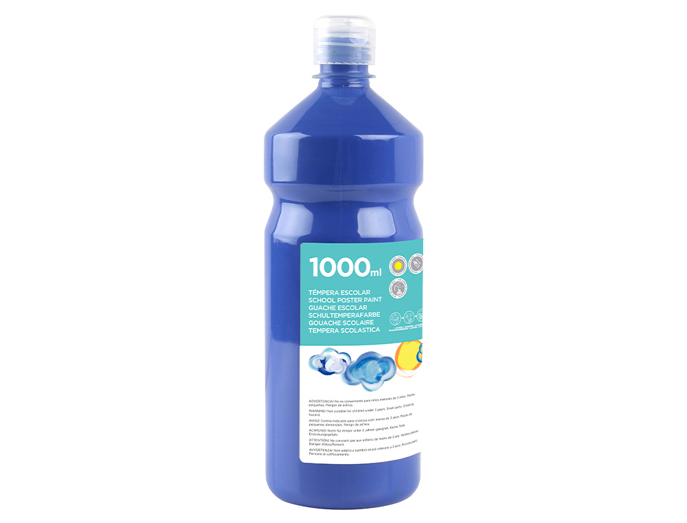 GOUACHE SCOLAIRE LIDERPAPEL LIQUIDE LAVABLE FERMETURE SÉCURITÉ BRILLANTE COLORIS BLEU MARINE FLACON 1000ML