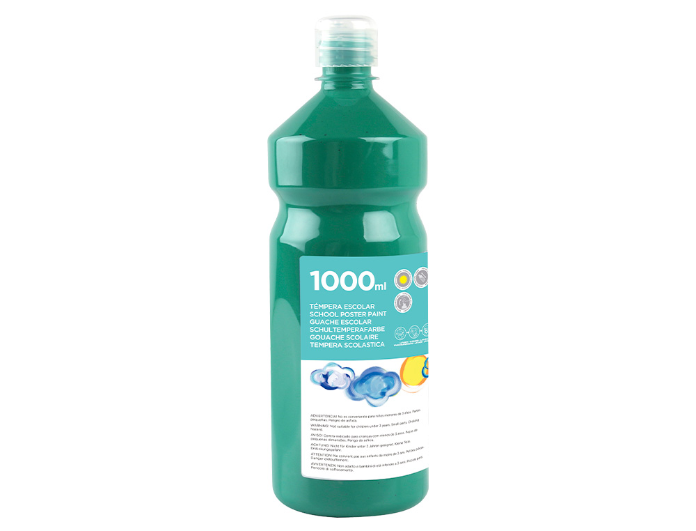 GOUACHE SCOLAIRE LIDERPAPEL LIQUIDE LAVABLE FERMETURE SÉCURITÉ BRILLANTE COLORIS VERT FONCÉ FLACON 1000ML