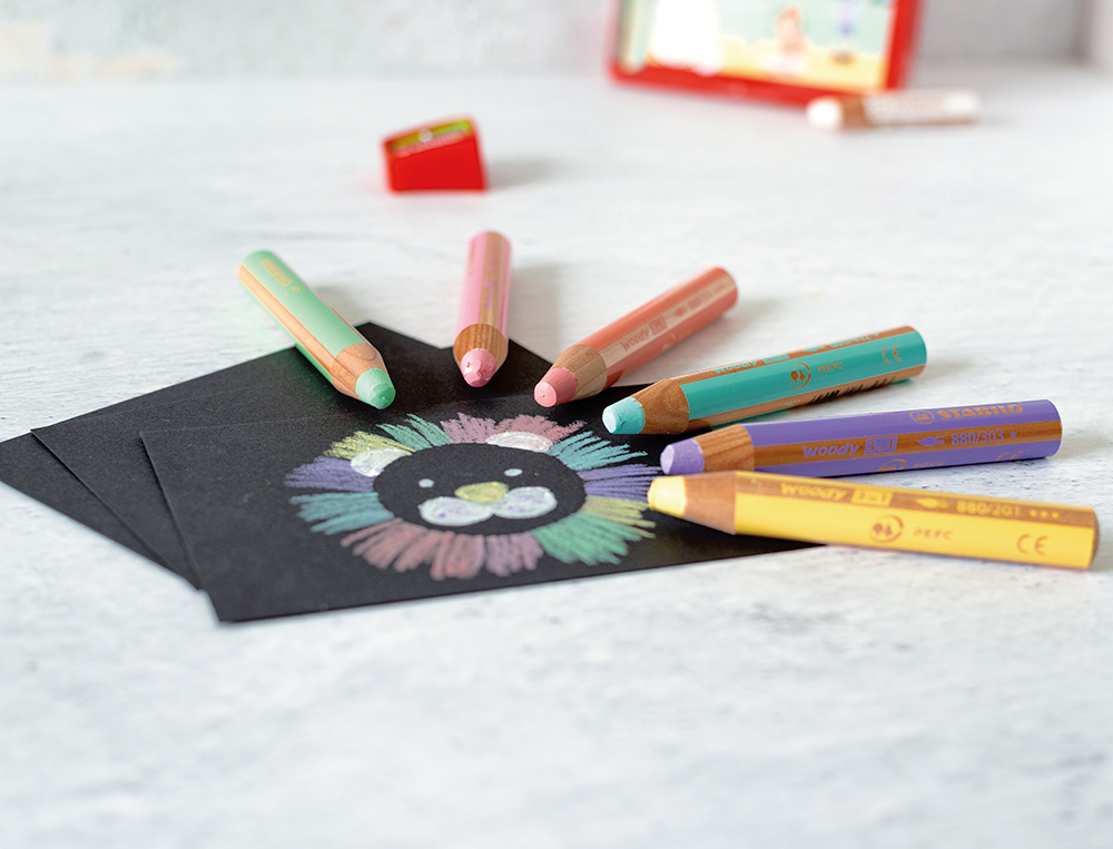 CRAYONS MULTI-TALENTS STABILO WOODY 3EN1 + 1                TAILLE-CRAYONS COLORIS        ASSORTIS PASTEL  ETUI CARTON