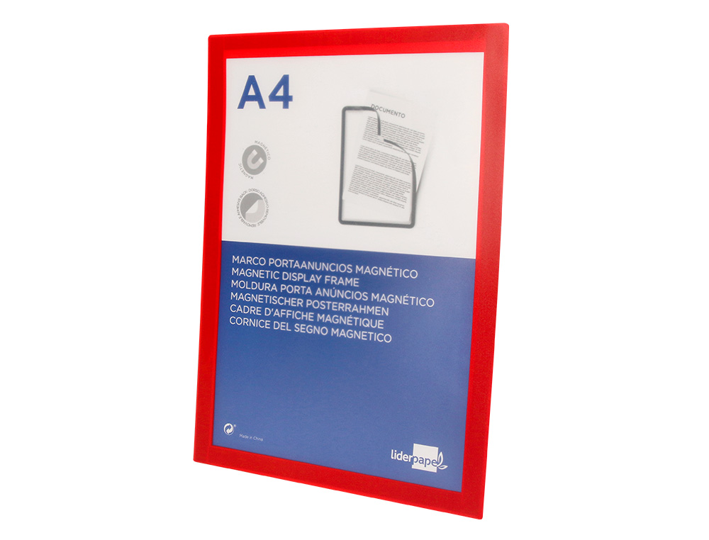 CADRE AFFICHAGE LIDERPAPEL MURAL MAGNETIQUE A4 DOS ADHESIF REPOSITIONNABLE COLORIS ROUGE