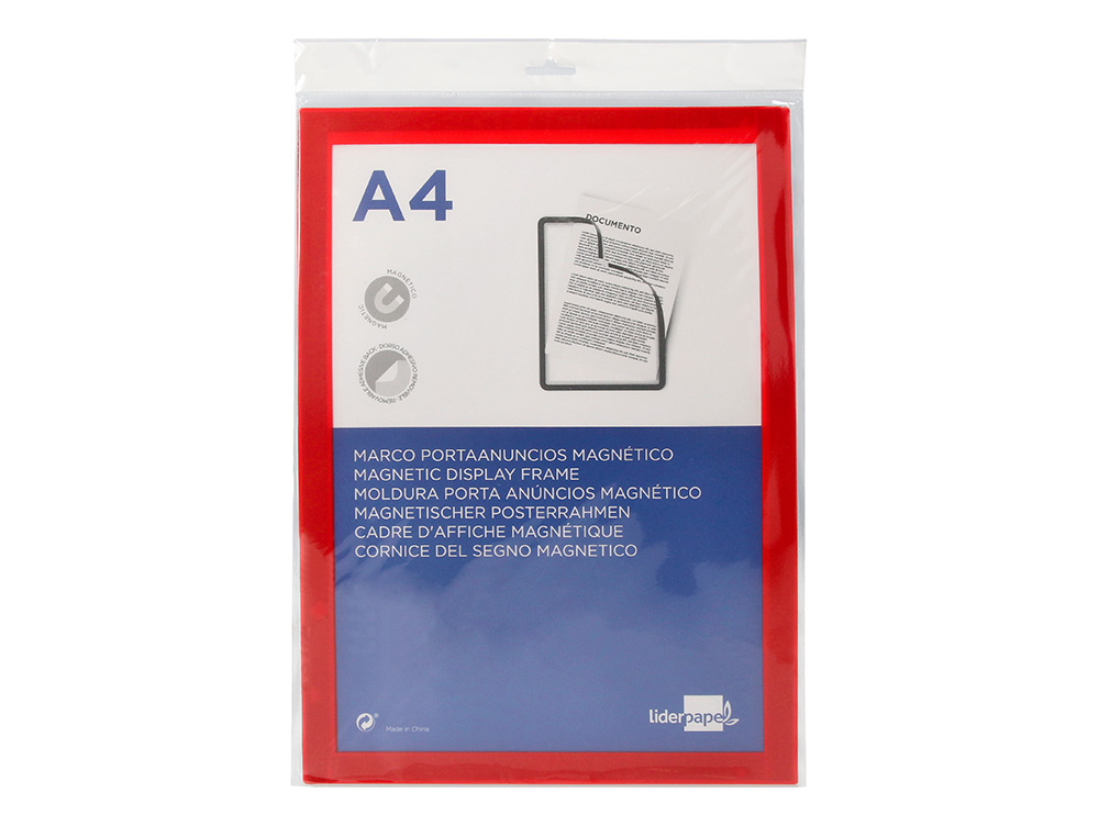 CADRE AFFICHAGE LIDERPAPEL MURAL MAGNETIQUE A4 DOS ADHESIF REPOSITIONNABLE COLORIS ROUGE