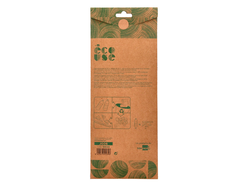 SET TRAAGE LIDERPAPEL ECOUSE 100% PLASTIQUE PET RECYCLE    EQUERRE 20 CM 18 CM REGLE 30  CM ET DEMI-CERCLE 10 CM