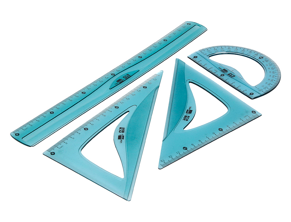 SET TRAAGE LIDERPAPEL ECOUSE 100% PLASTIQUE PET RECYCLE    EQUERRE 20 CM 18 CM REGLE 30  CM ET DEMI-CERCLE 10 CM