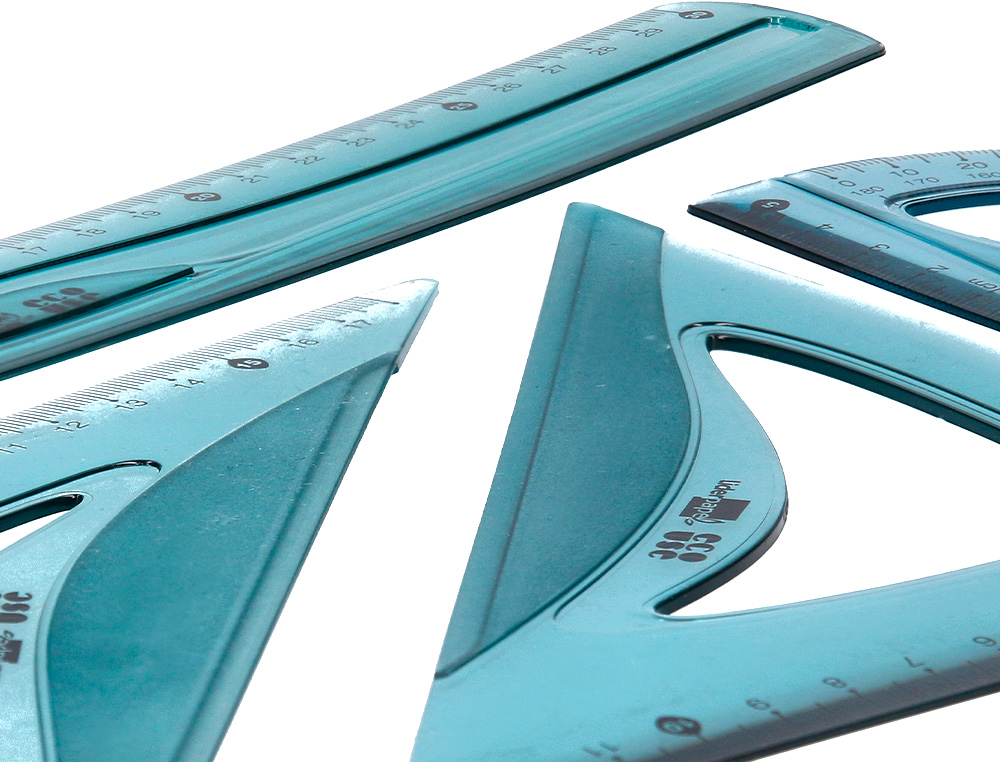 SET TRAAGE LIDERPAPEL ECOUSE 100% PLASTIQUE PET RECYCLE    EQUERRE 20 CM 18 CM REGLE 30  CM ET DEMI-CERCLE 10 CM