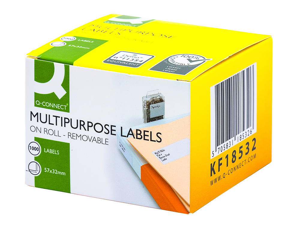 TIQUETTE ADHSIVE Q-CONNECT 57X32MM COMPATIBLE DYMO 11354 DTACHABLE BOTE 1000 UNITS