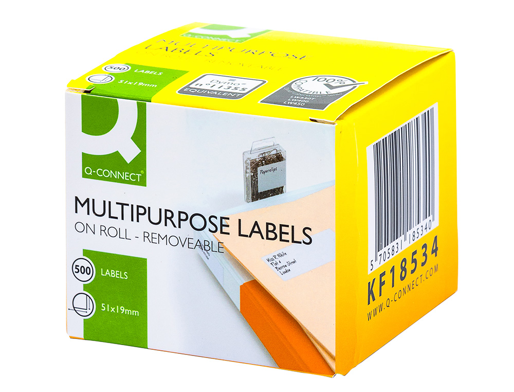 ÉTIQUETTE ADHÉSIVE Q-CONNECT 27,5X51MM COMPATIBLE DYMO 11355 DÉTACHABLE BOÎTE 500 UNITÉS