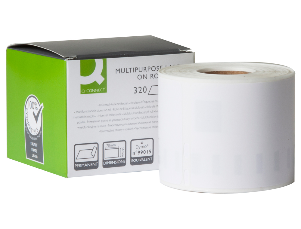 ÉTIQUETTE ADHÉSIVE Q-CONNECT 54X70MM COMPATIBLE DYMO 99015 BOÎTE 320 UNITÉS