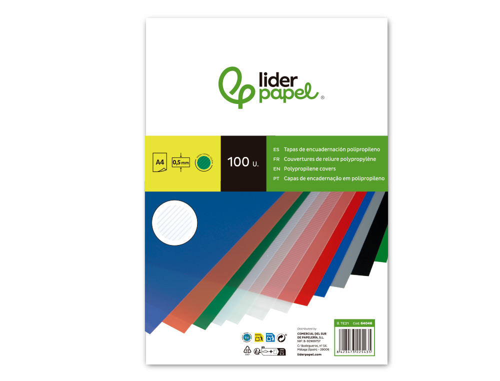 PLAT COUVERTURE LIDERPAPEL PPL RAY LIGNES DIAGONALES 0.5MM A4 DOSSIER RELIURE COLORIS VERT BOTE 100 UNITS