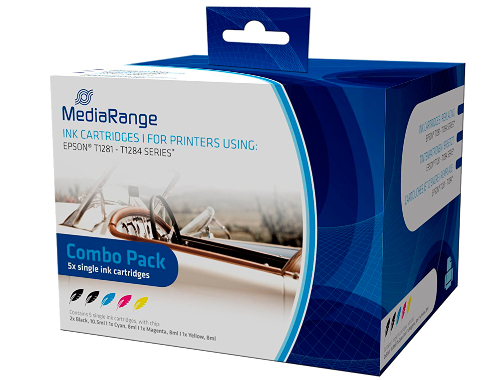 CARTOUCHE MEDIARANGE JET D'ENCRE COMPATIBLE EPSON T1281/T1284 NOIR X2/JAUNE/CYAN/MAGENTA MULTIPACK 5 UNITÉS