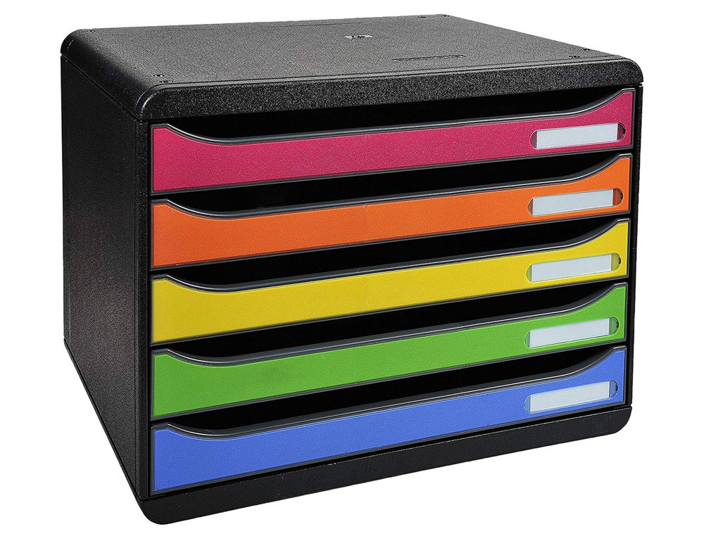 MODULE CLASSEMENT EXACOMPTA BIG BOX 5 TIROIRS A4+ À L'ITALIENNE SUPERPOSABLE BUTÉE 270X355X271MM COLORIS ARLEQUIN