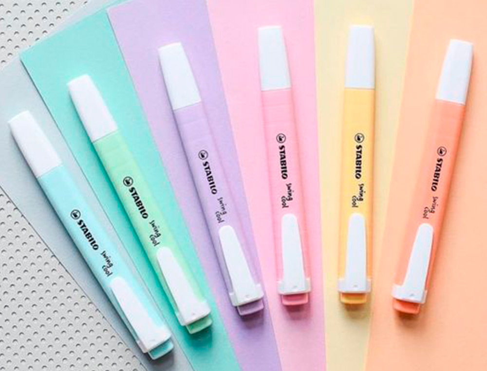 SURLIGNEUR STABILO SWING COOL PASTEL MODÈLE DE POCHE AVEC AGRAFE TRACÉ 1/4MM POCHETTE 6 COLORIS ASSORTIS