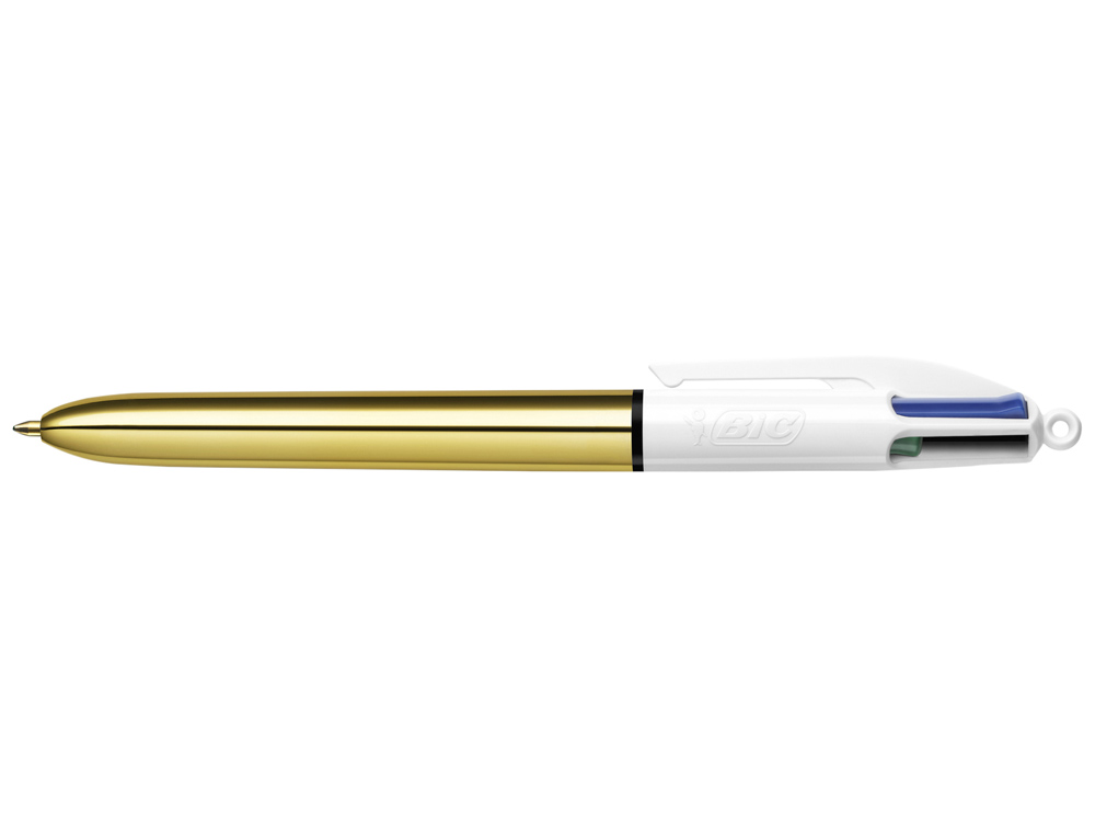 STYLO-BILLE BIC 4 COULEURS SHINE POINTE 1MM CRITURE MOYENNE CORPS DOR MTALLIS BRILLANT